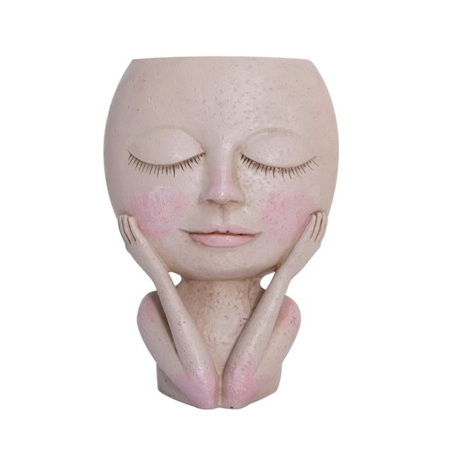 Girl's Face Head Figurine Flower Pot