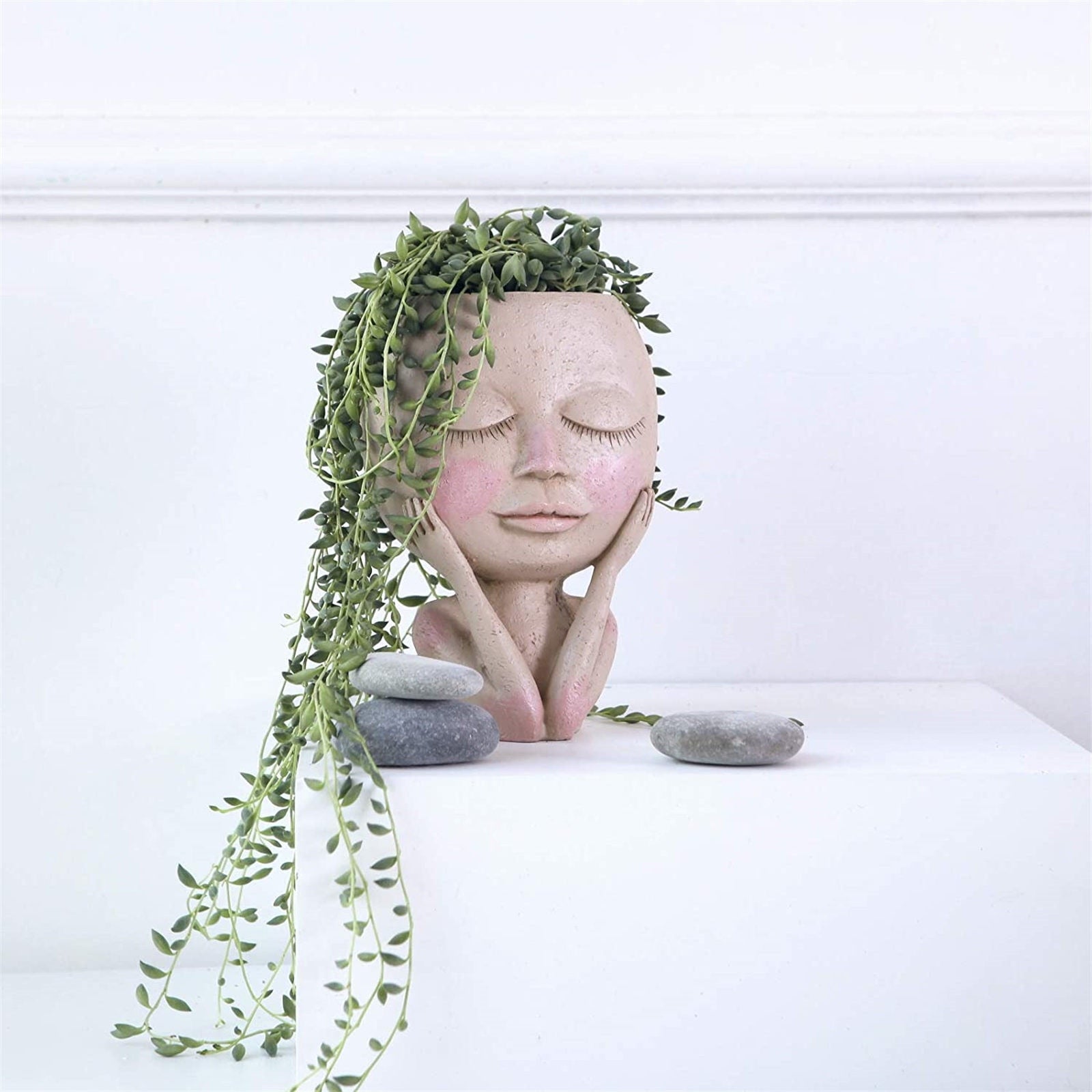 Girl's Face Head Figurine Flower Pot