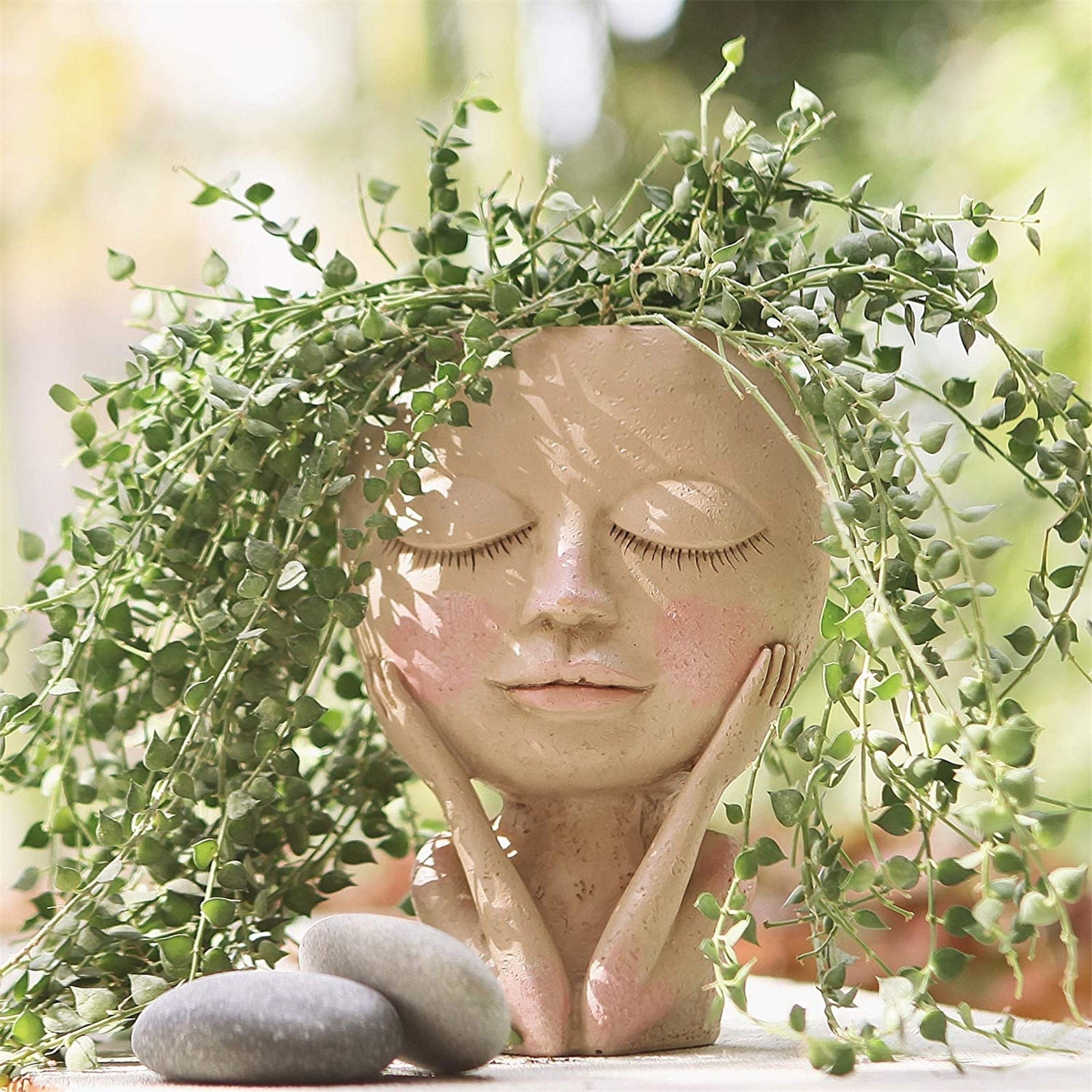 Girl's Face Head Figurine Flower Pot