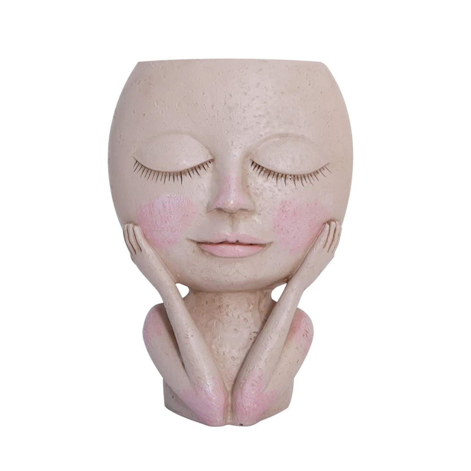 Girl's Face Head Figurine Flower Pot